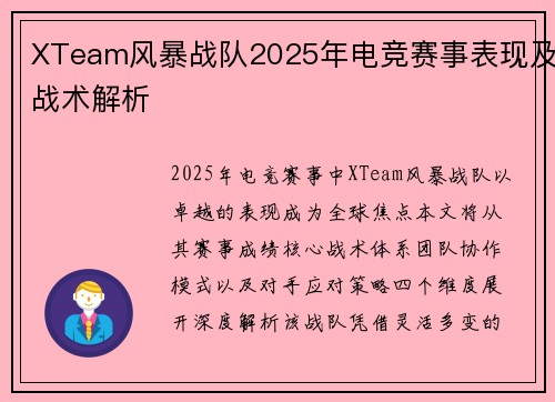 XTeam风暴战队2025年电竞赛事表现及战术解析