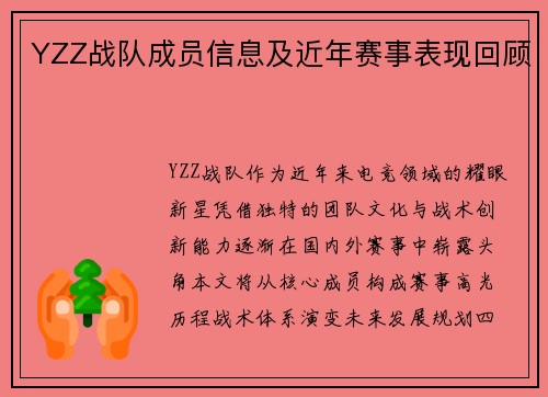 YZZ战队成员信息及近年赛事表现回顾